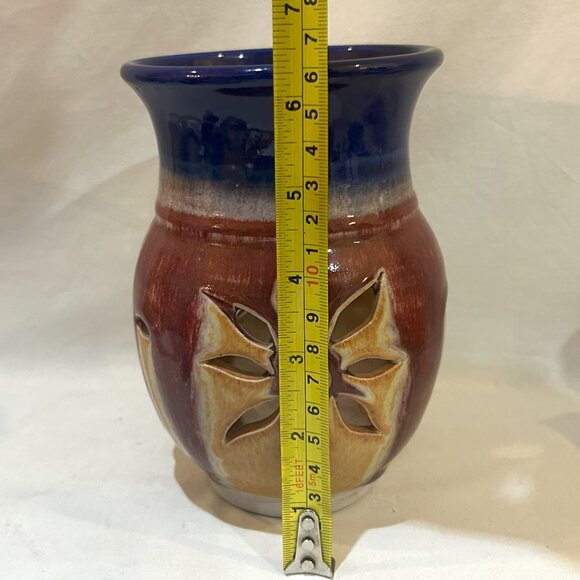 VTG Walt Glass Art Pottery Cut-out Luminary Candle Votive Holder Signed - Picture 2 of 9